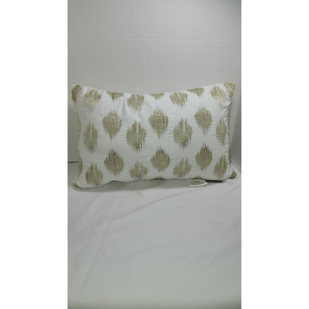 INK+IVY Nadia Dot Gold/White Embroidered Cotton Oblong Throw Pillow 10.5 x 16.5"